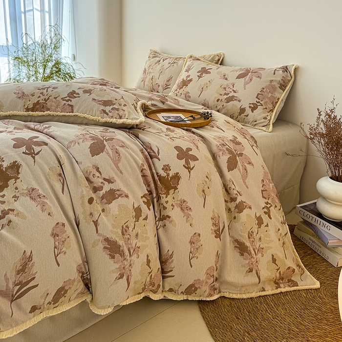 91家纺网 家纺一手货源 找家纺 竹合家纺 2026高克重流苏色织亚麻复古侘寂风小布袋四件套（零售价格不可低于148元） 流苏雨露麻-雪绒花