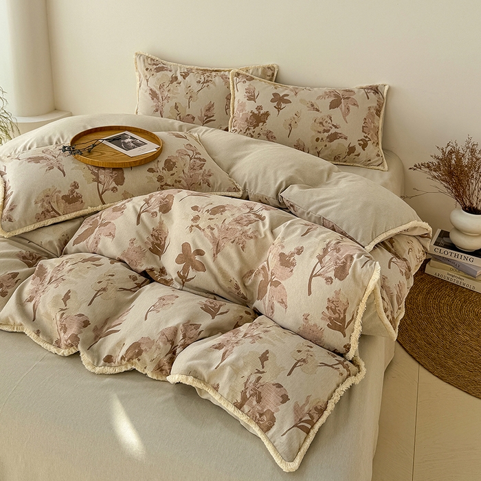 91家纺网 家纺一手货源 找家纺 竹合家纺 2026高克重流苏色织亚麻复古侘寂风小布袋四件套（零售价格不可低于148元） 流苏雨露麻-雪绒花