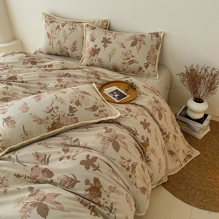 竹合家纺 2026高克重流苏色织亚麻复古侘寂风小布袋四件套（零售价格不可低于148元） 流苏雨露麻-雪绒花