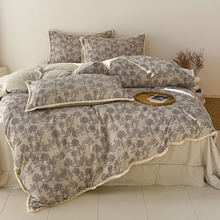 91家纺网 家纺一手货源 找家纺 竹合家纺 2026高克重流苏色织亚麻复古侘寂风小布袋四件套（零售价格不可低于148元） 流苏雨露麻-醉春烟