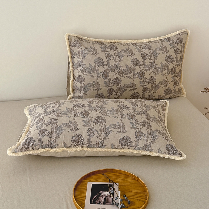 91家纺网 家纺一手货源 找家纺 竹合家纺 2026高克重流苏色织亚麻复古侘寂风小布袋四件套（零售价格不可低于148元） 流苏雨露麻-醉春烟