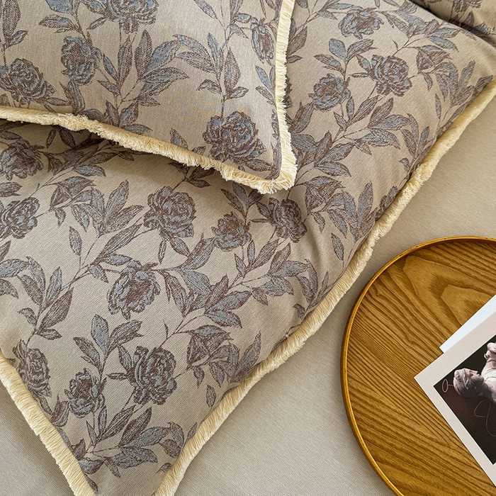 91家纺网 家纺一手货源 找家纺 竹合家纺 2026高克重流苏色织亚麻复古侘寂风小布袋四件套（零售价格不可低于148元） 流苏雨露麻-醉春烟