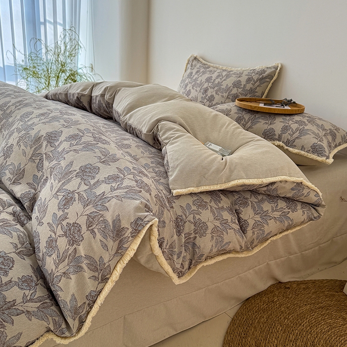 91家纺网 家纺一手货源 找家纺 竹合家纺 2026高克重流苏色织亚麻复古侘寂风小布袋四件套（零售价格不可低于148元） 流苏雨露麻-醉春烟