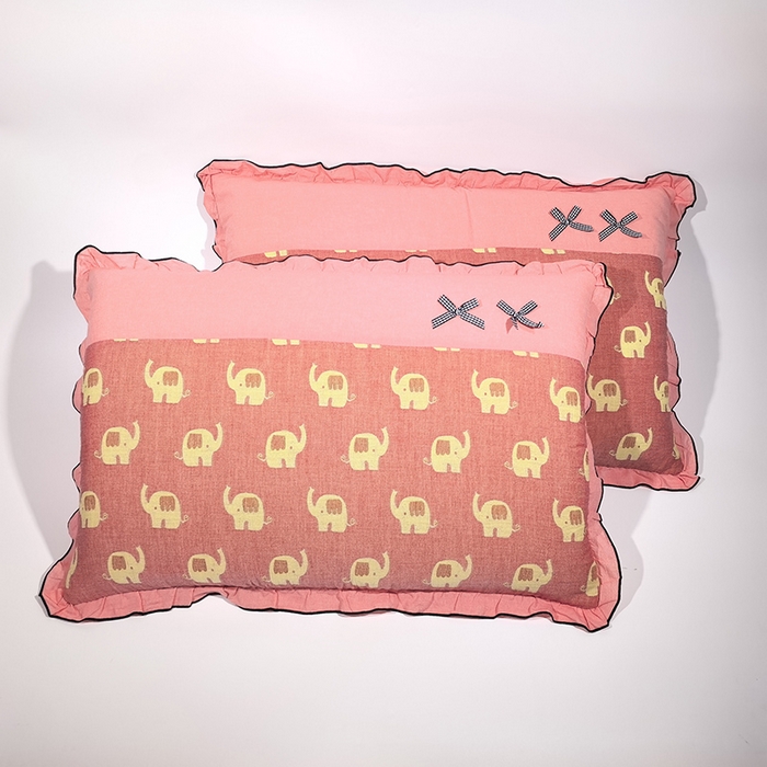 91家纺网 家纺一手货源 找家纺 （总）呦呦南宋 2025提花双层纱纯棉枕套多层结构枕头套超声波夹棉4874一对装拼接单品绣线花边拉链款蝴蝶结款枕套