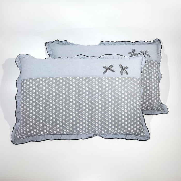 91家纺网 家纺一手货源 找家纺 （总）呦呦南宋 2025提花双层纱纯棉枕套多层结构枕头套超声波夹棉4874一对装拼接单品绣线花边拉链款蝴蝶结款枕套