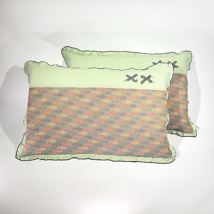 91家纺网 家纺一手货源 找家纺 （总）呦呦南宋 2025提花双层纱纯棉枕套多层结构枕头套超声波夹棉4874一对装拼接单品绣线花边拉链款蝴蝶结款枕套