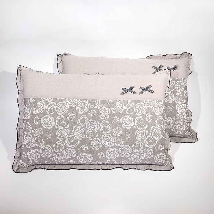 91家纺网 家纺一手货源 找家纺 （总）呦呦南宋 2025提花双层纱纯棉枕套多层结构枕头套超声波夹棉4874一对装拼接单品绣线花边拉链款蝴蝶结款枕套