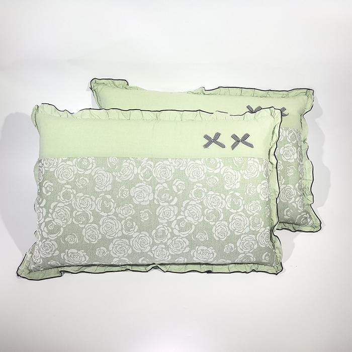 91家纺网 家纺一手货源 找家纺 （总）呦呦南宋 2025提花双层纱纯棉枕套多层结构枕头套超声波夹棉4874一对装拼接单品绣线花边拉链款蝴蝶结款枕套