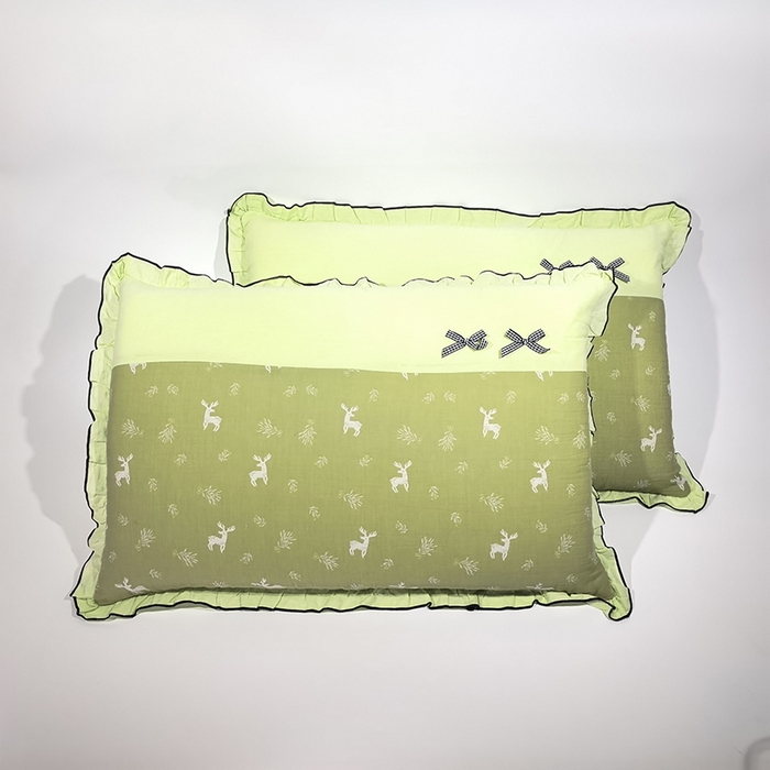 91家纺网 家纺一手货源 找家纺 （总）呦呦南宋 2025提花双层纱纯棉枕套多层结构枕头套超声波夹棉4874一对装拼接单品绣线花边拉链款蝴蝶结款枕套