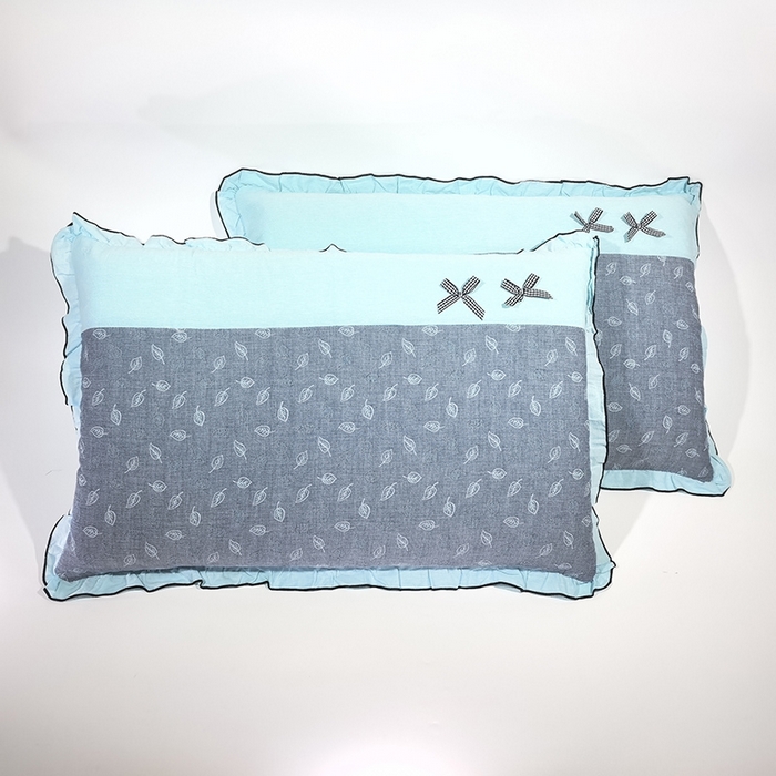 91家纺网 家纺一手货源 找家纺 （总）呦呦南宋 2025提花双层纱纯棉枕套多层结构枕头套超声波夹棉4874一对装拼接单品绣线花边拉链款蝴蝶结款枕套