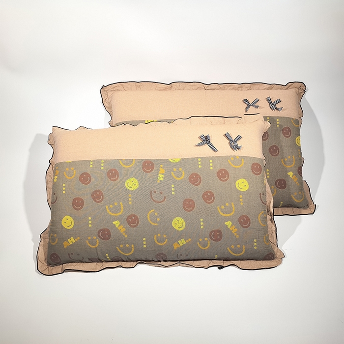 91家纺网 家纺一手货源 找家纺 （总）呦呦南宋 2025提花双层纱纯棉枕套多层结构枕头套超声波夹棉4874一对装拼接单品绣线花边拉链款蝴蝶结款枕套