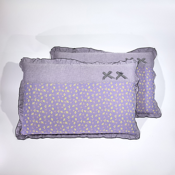 91家纺网 家纺一手货源 找家纺 （总）呦呦南宋 2025提花双层纱纯棉枕套多层结构枕头套超声波夹棉4874一对装拼接单品绣线花边拉链款蝴蝶结款枕套