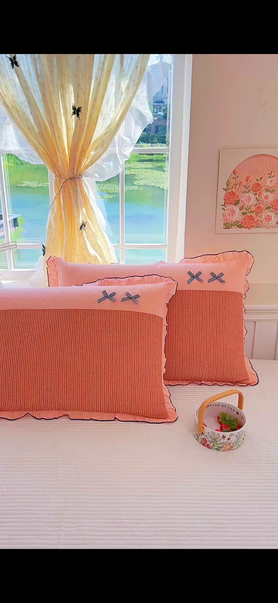 91家纺网 家纺一手货源 找家纺 呦呦南宋 2025提花双层纱纯棉枕套多层结构枕头套超声波夹棉4874一对装拼接单品绣线花边拉链款蝴蝶结款枕套 车缝线