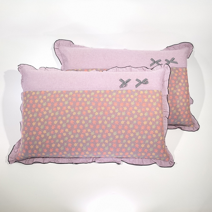 91家纺网 家纺一手货源 找家纺 呦呦南宋 2025提花双层纱纯棉枕套多层结构枕头套超声波夹棉4874一对装拼接单品绣线花边拉链款蝴蝶结款枕套 枫叶集