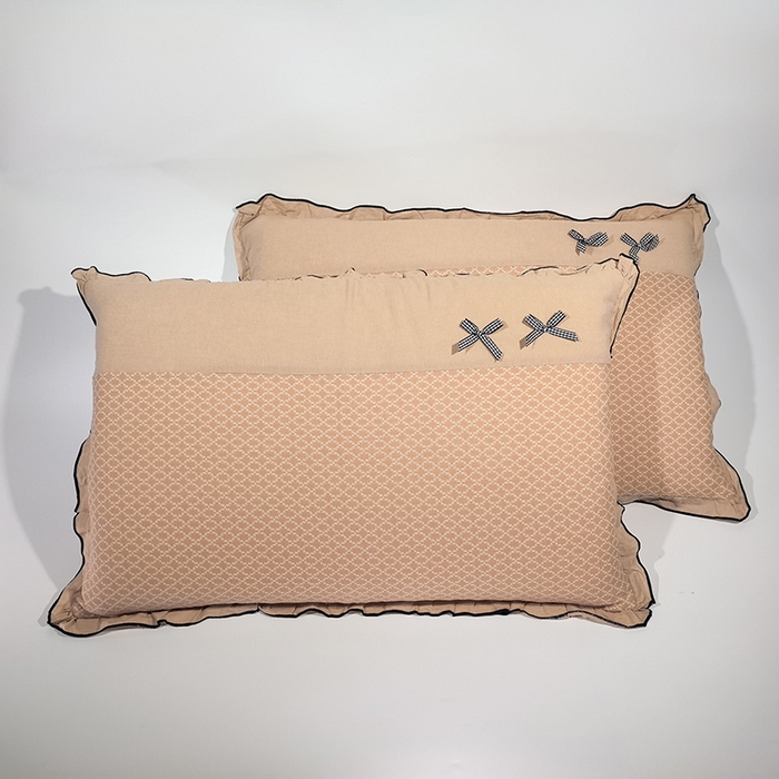 91家纺网 家纺一手货源 找家纺 呦呦南宋 2025提花双层纱纯棉枕套多层结构枕头套超声波夹棉4874一对装拼接单品绣线花边拉链款蝴蝶结款枕套 菱尖橙