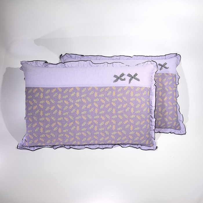 91家纺网 家纺一手货源 找家纺 呦呦南宋 2025提花双层纱纯棉枕套多层结构枕头套超声波夹棉4874一对装拼接单品绣线花边拉链款蝴蝶结款枕套 麦穗紫