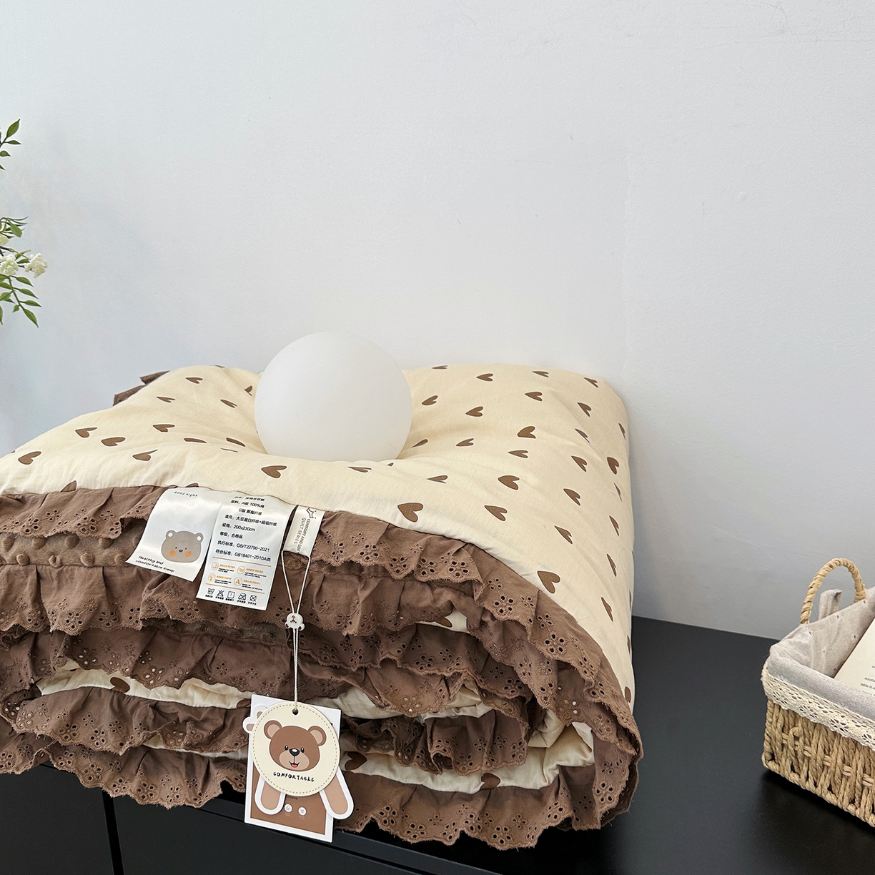 91家纺网 家纺一手货源 找家纺 佰织鑫家居 2025秋冬加厚纯棉全棉法式豆豆被被子被芯 爱心咖