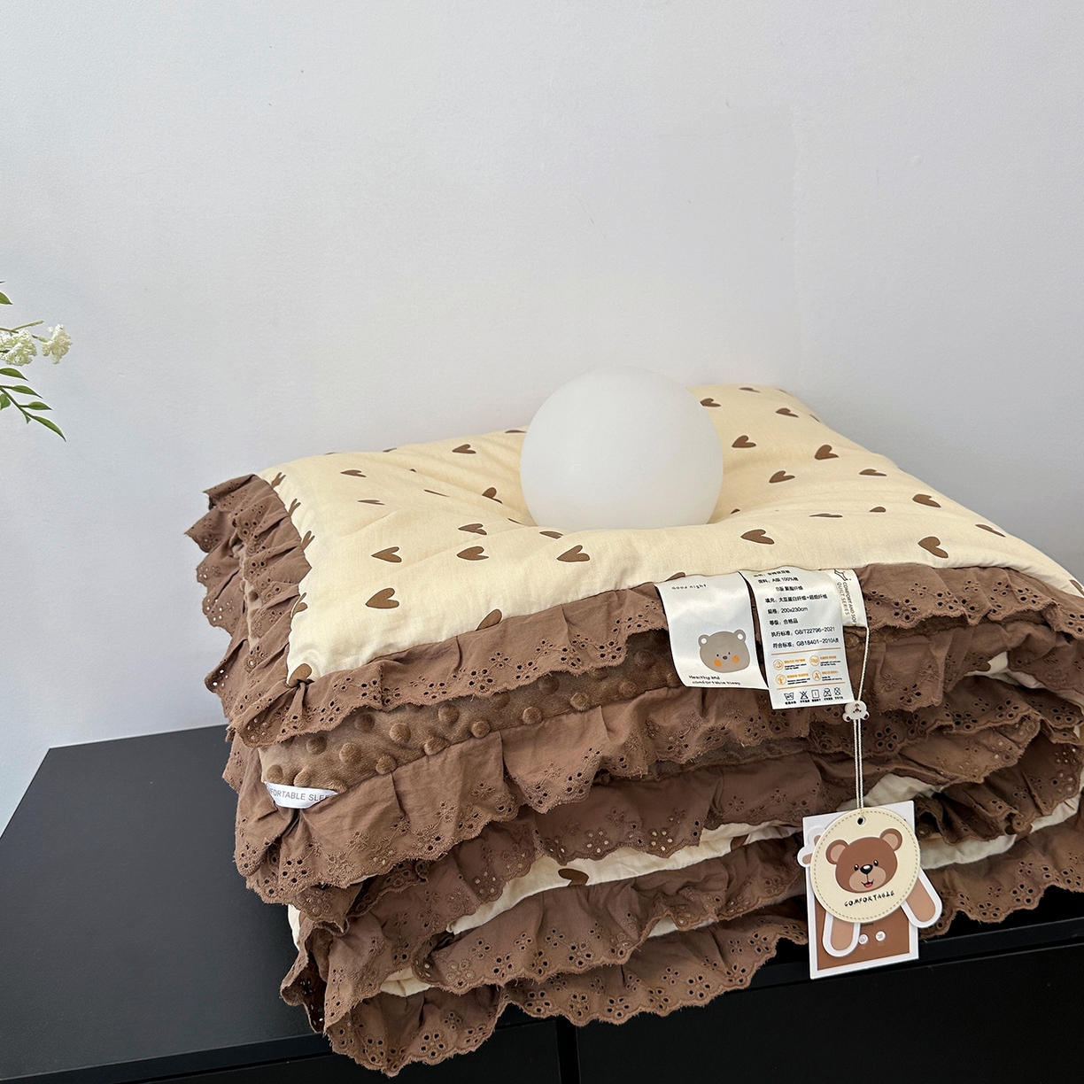 91家纺网 家纺一手货源 找家纺 佰织鑫家居 2025秋冬加厚纯棉全棉法式豆豆被被子被芯 爱心咖