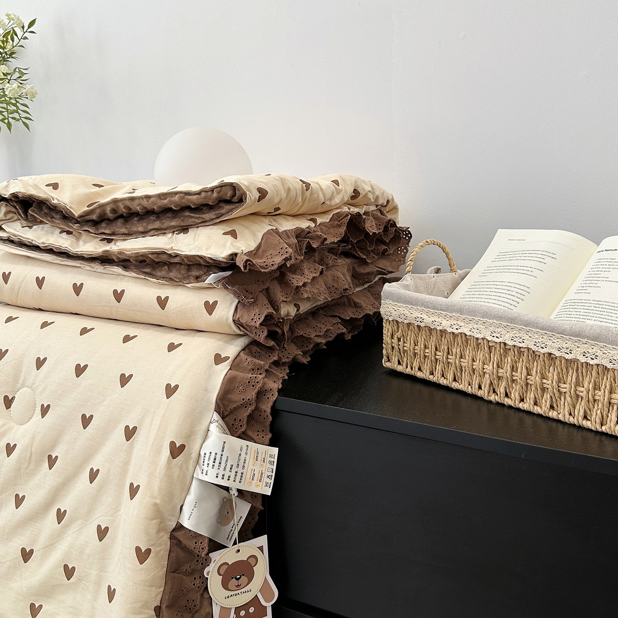 91家纺网 家纺一手货源 找家纺 佰织鑫家居 2025秋冬加厚纯棉全棉法式豆豆被被子被芯 爱心咖