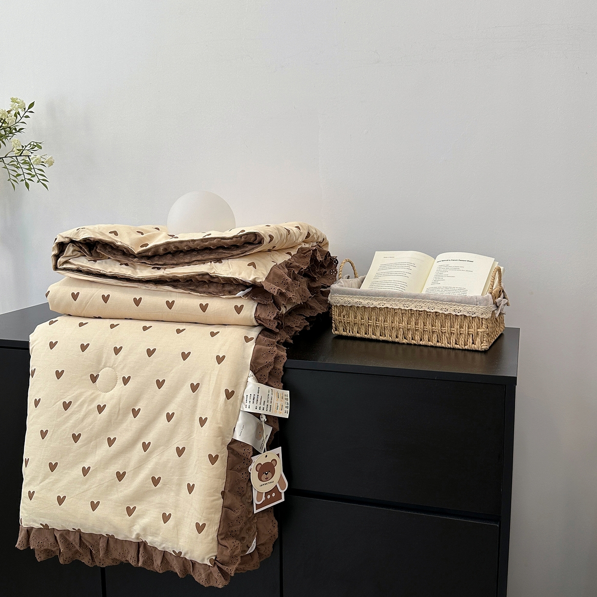 91家纺网 家纺一手货源 找家纺 佰织鑫家居 2025秋冬加厚纯棉全棉法式豆豆被被子被芯 爱心咖