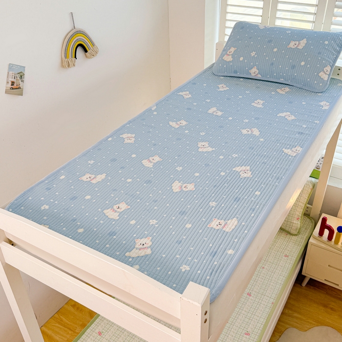 91家纺网 家纺一手货源 找家纺 梵朴 2025新款A类棉加绒一面纯棉一面宝宝婴儿牛奶绒双面可用床盖学生宿舍床垫炕盖-学生床图 蓝色泡芙狗