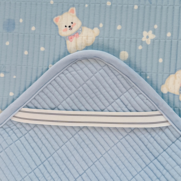 91家纺网 家纺一手货源 找家纺 梵朴 2025新款A类棉加绒一面纯棉一面宝宝婴儿牛奶绒双面可用床盖学生宿舍床垫炕盖-学生床图 蓝色泡芙狗