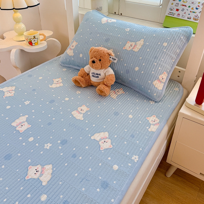 91家纺网 家纺一手货源 找家纺 梵朴 2025新款A类棉加绒一面纯棉一面宝宝婴儿牛奶绒双面可用床盖学生宿舍床垫炕盖-学生床图 蓝色泡芙狗