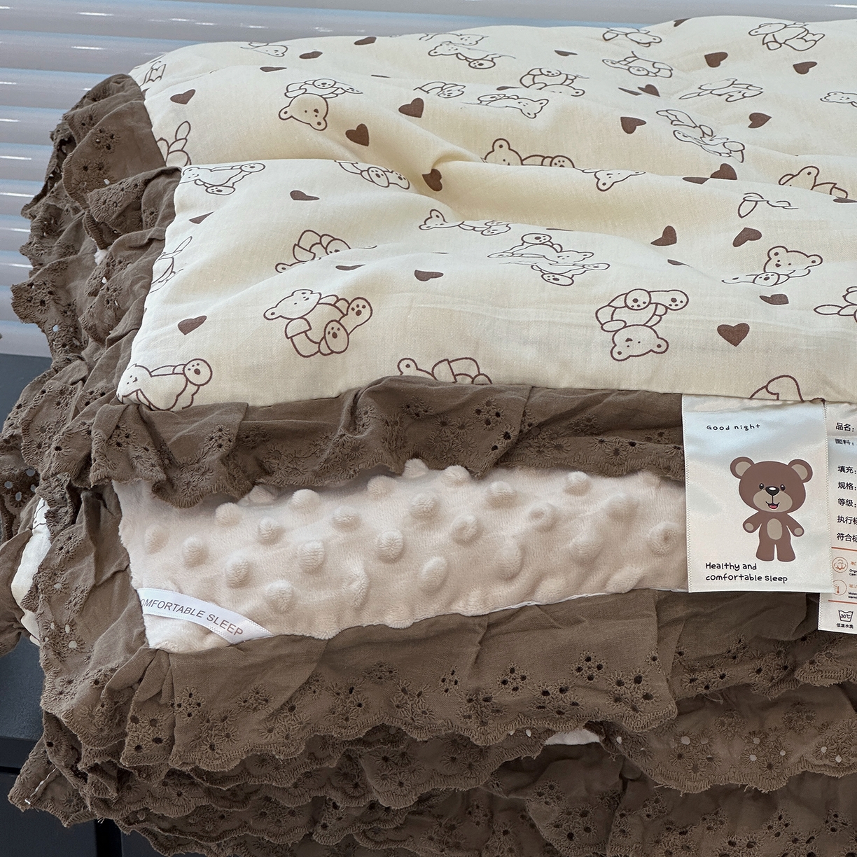 91家纺网 家纺一手货源 找家纺 佰织鑫家居 2025秋冬加厚纯棉全棉法式豆豆被被子被芯 贝贝熊