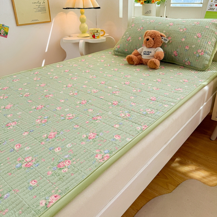 91家纺网 家纺一手货源 找家纺 梵朴 2025新款A类棉加绒一面纯棉一面宝宝婴儿牛奶绒双面可用床盖学生宿舍床垫炕盖-学生床图 沫熙花-绿