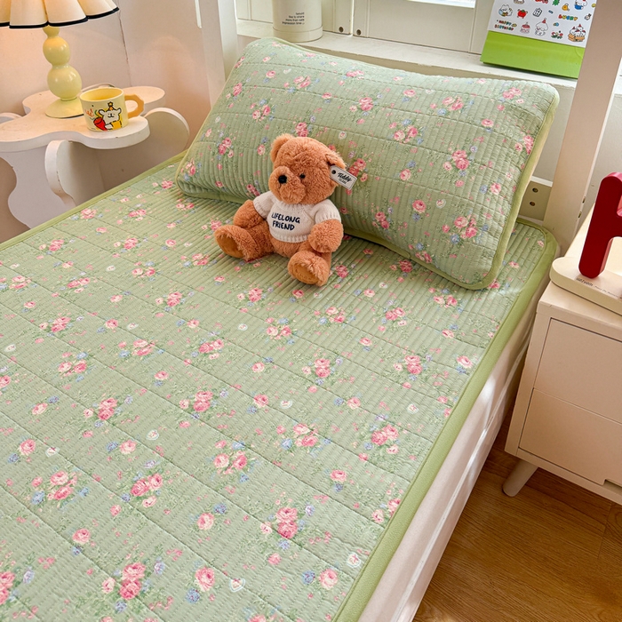 91家纺网 家纺一手货源 找家纺 梵朴 2025新款A类棉加绒一面纯棉一面宝宝婴儿牛奶绒双面可用床盖学生宿舍床垫炕盖-学生床图 沫熙花-绿