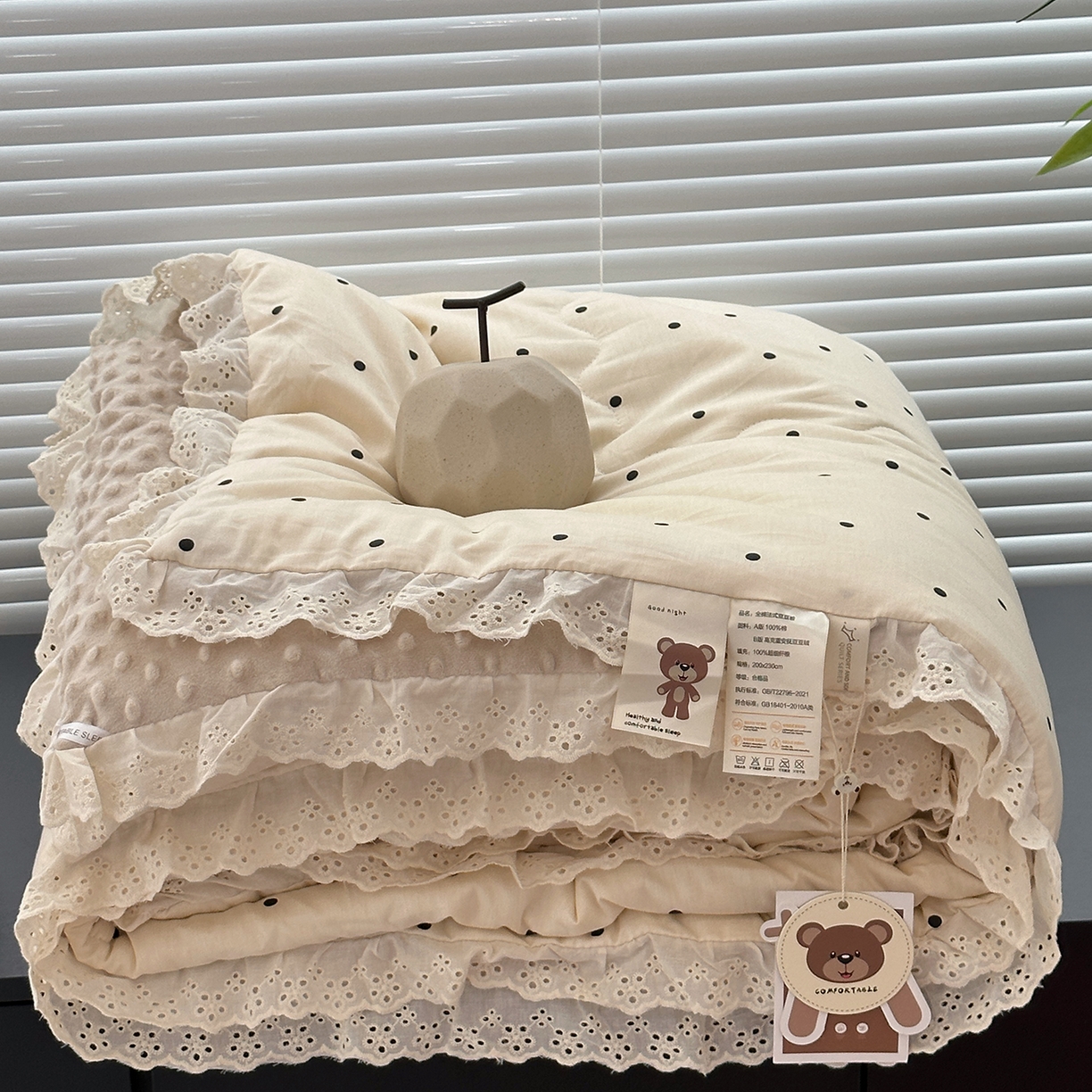 91家纺网 家纺一手货源 找家纺 佰织鑫家居 2025秋冬加厚纯棉全棉法式豆豆被被子被芯 波点