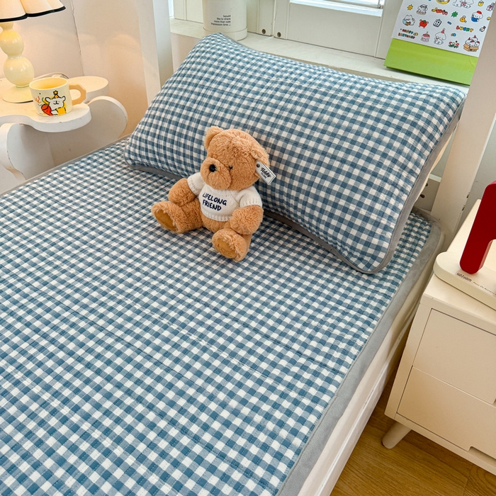 91家纺网 家纺一手货源 找家纺 梵朴 2025新款A类棉加绒一面纯棉一面宝宝婴儿牛奶绒双面可用床盖学生宿舍床垫炕盖-学生床图 暖绒蓝小格