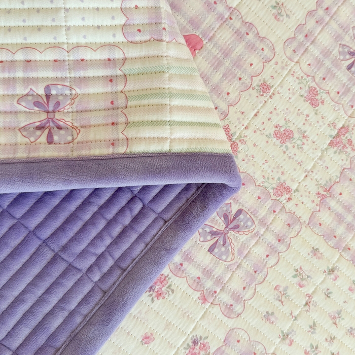 91家纺网 家纺一手货源 找家纺 梵朴 2025新款A类棉加绒一面纯棉一面宝宝婴儿牛奶绒双面可用床盖学生宿舍床垫炕盖-学生床图 甜美蝴蝶结紫