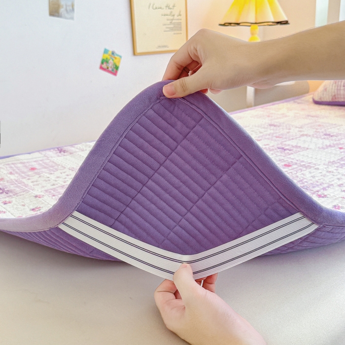 91家纺网 家纺一手货源 找家纺 梵朴 2025新款A类棉加绒一面纯棉一面宝宝婴儿牛奶绒双面可用床盖学生宿舍床垫炕盖-学生床图 甜美蝴蝶结紫