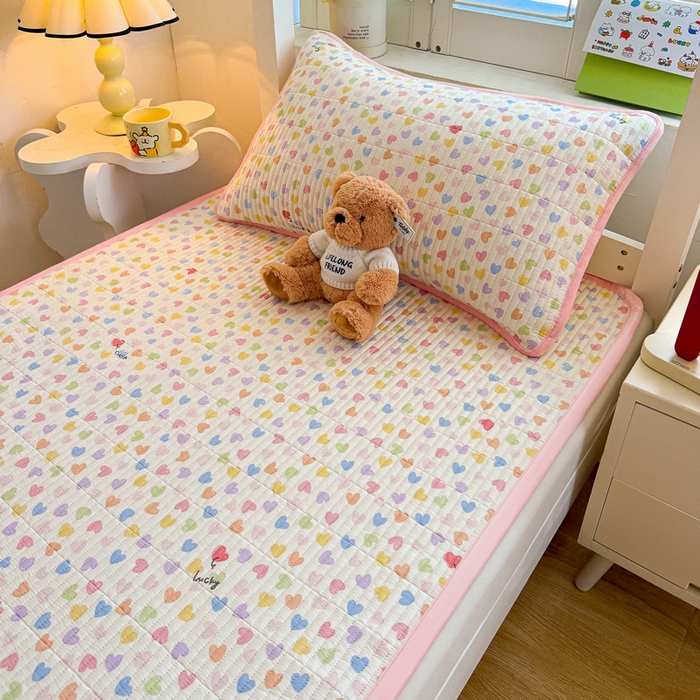 91家纺网 家纺一手货源 找家纺 梵朴 2025新款A类棉加绒一面纯棉一面宝宝婴儿牛奶绒双面可用床盖学生宿舍床垫炕盖-学生床图 五彩小爱心