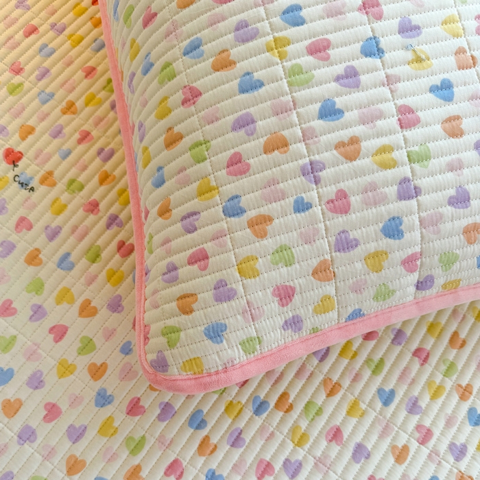 91家纺网 家纺一手货源 找家纺 梵朴 2025新款A类棉加绒一面纯棉一面宝宝婴儿牛奶绒双面可用床盖学生宿舍床垫炕盖-学生床图 五彩小爱心