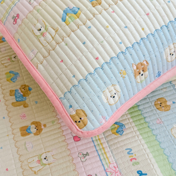 91家纺网 家纺一手货源 找家纺 梵朴 2025新款A类棉加绒一面纯棉一面宝宝婴儿牛奶绒双面可用床盖学生宿舍床垫炕盖-学生床图 小狗派对