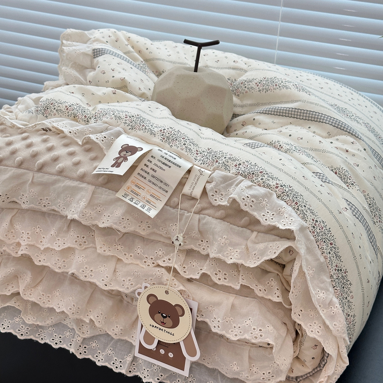 91家纺网 家纺一手货源 找家纺 佰织鑫家居 2025秋冬加厚纯棉全棉法式豆豆被被子被芯 蓝山