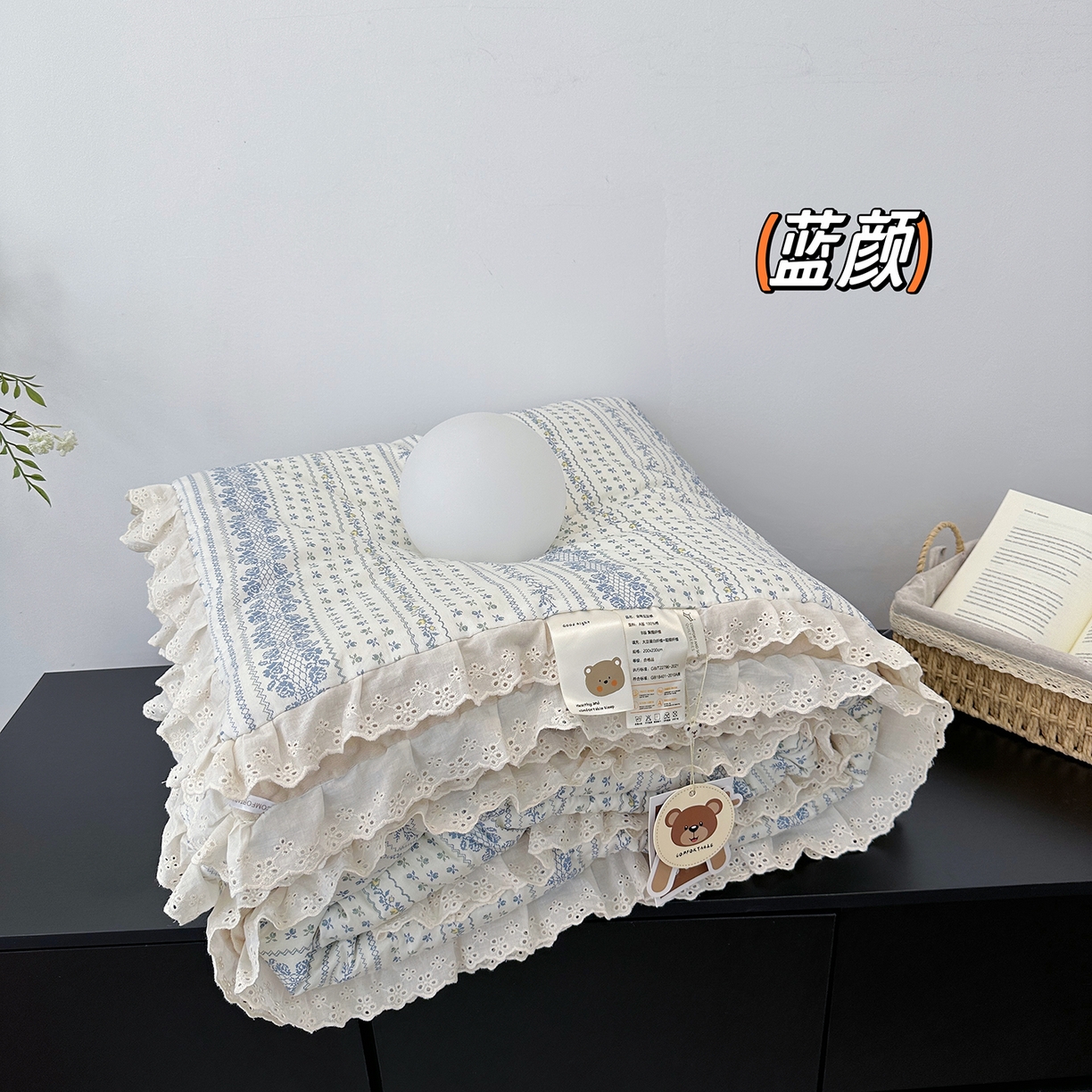 佰织鑫家居 2025秋冬加厚纯棉全棉法式豆豆被被子被芯 蓝颜