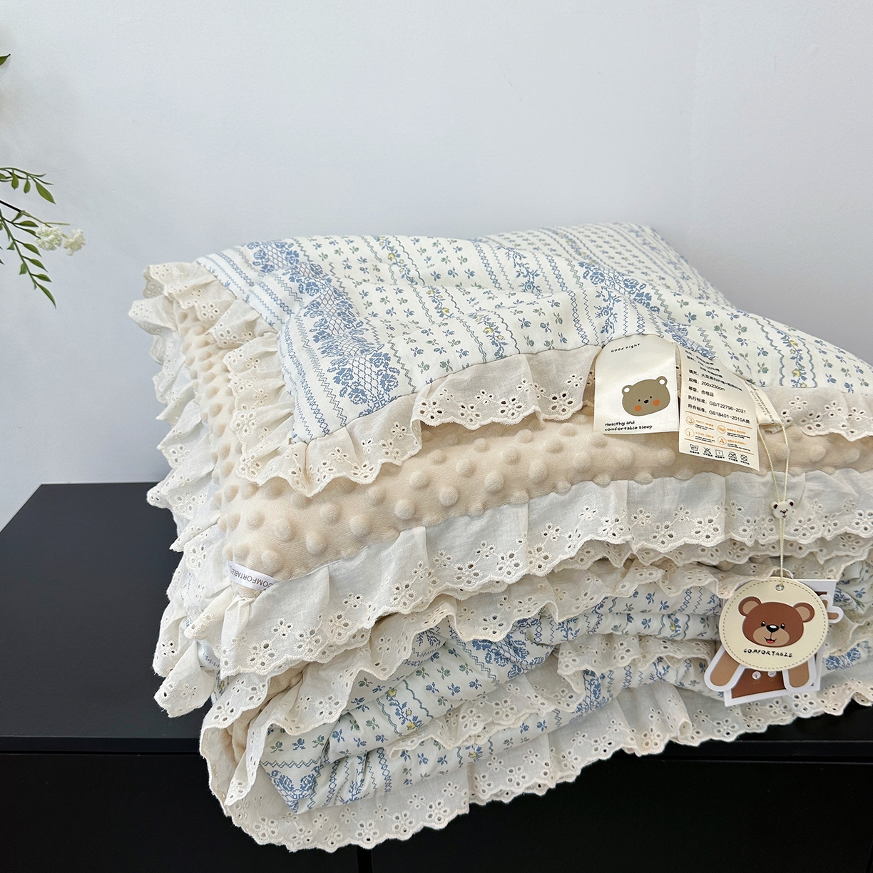 91家纺网 家纺一手货源 找家纺 佰织鑫家居 2025秋冬加厚纯棉全棉法式豆豆被被子被芯 蓝颜