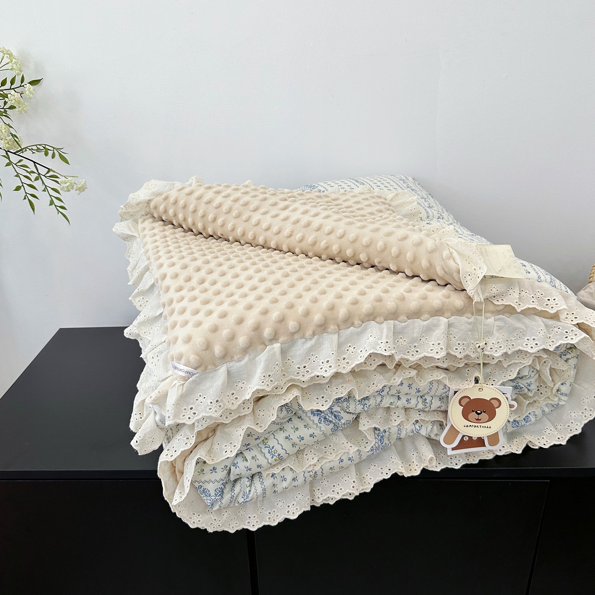 91家纺网 家纺一手货源 找家纺 佰织鑫家居 2025秋冬加厚纯棉全棉法式豆豆被被子被芯 蓝颜