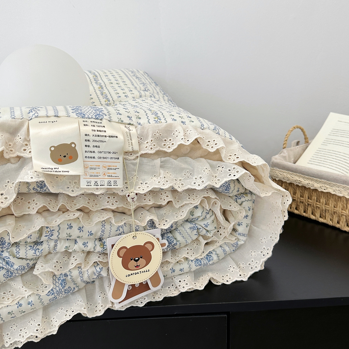 91家纺网 家纺一手货源 找家纺 佰织鑫家居 2025秋冬加厚纯棉全棉法式豆豆被被子被芯 蓝颜