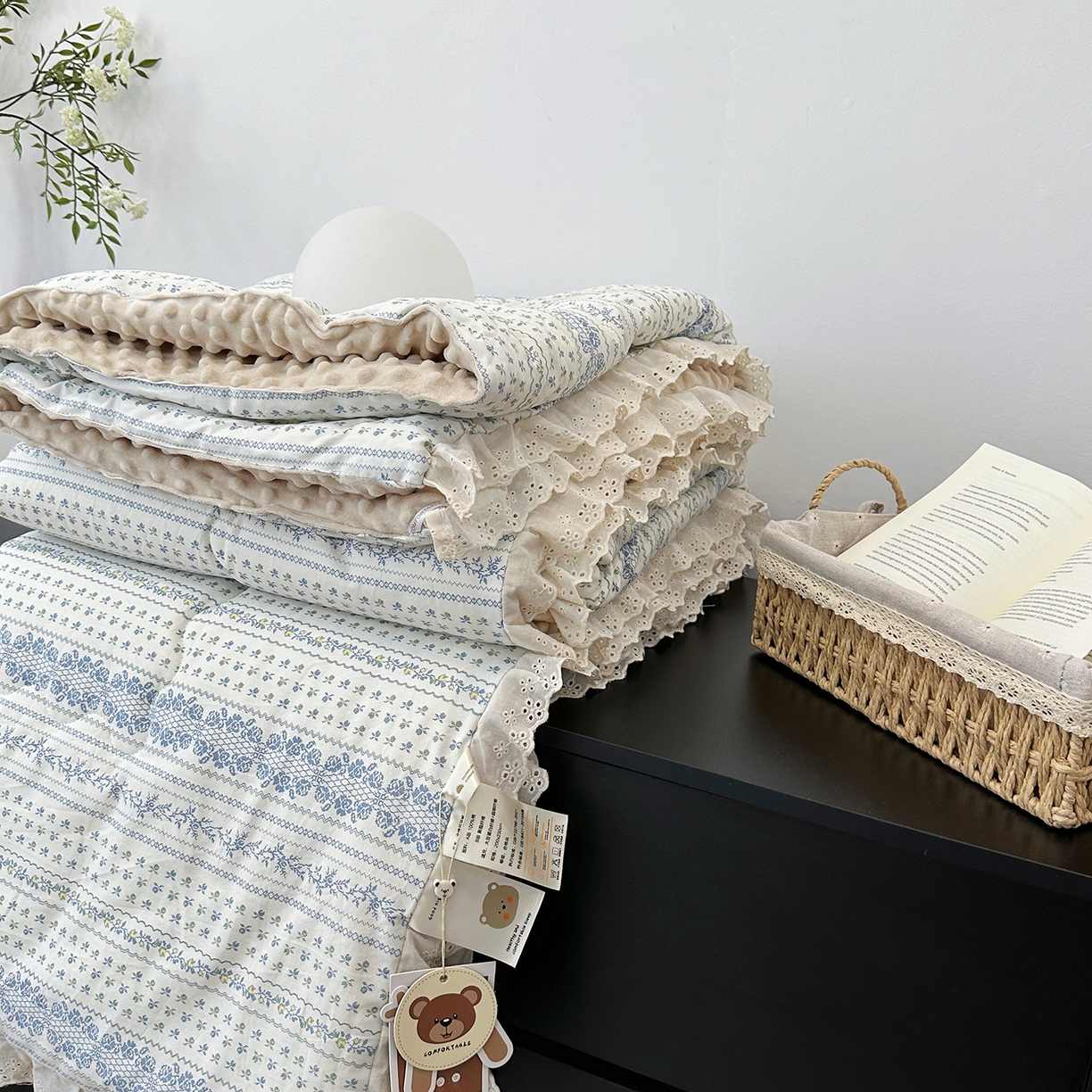 91家纺网 家纺一手货源 找家纺 佰织鑫家居 2025秋冬加厚纯棉全棉法式豆豆被被子被芯 蓝颜