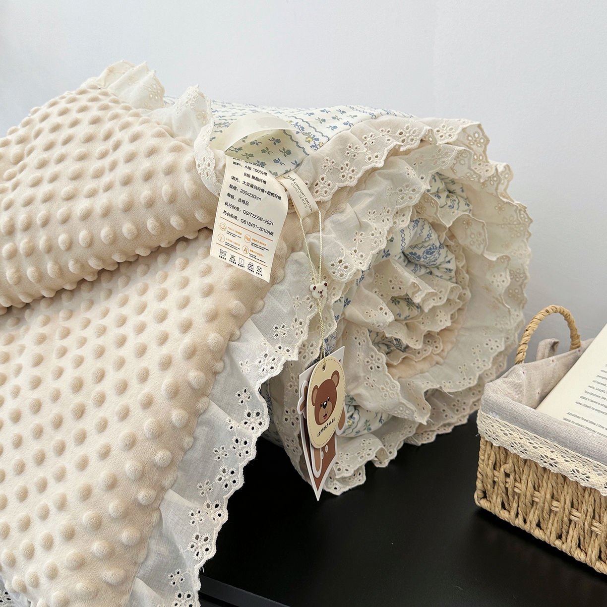 91家纺网 家纺一手货源 找家纺 佰织鑫家居 2025秋冬加厚纯棉全棉法式豆豆被被子被芯 蓝颜