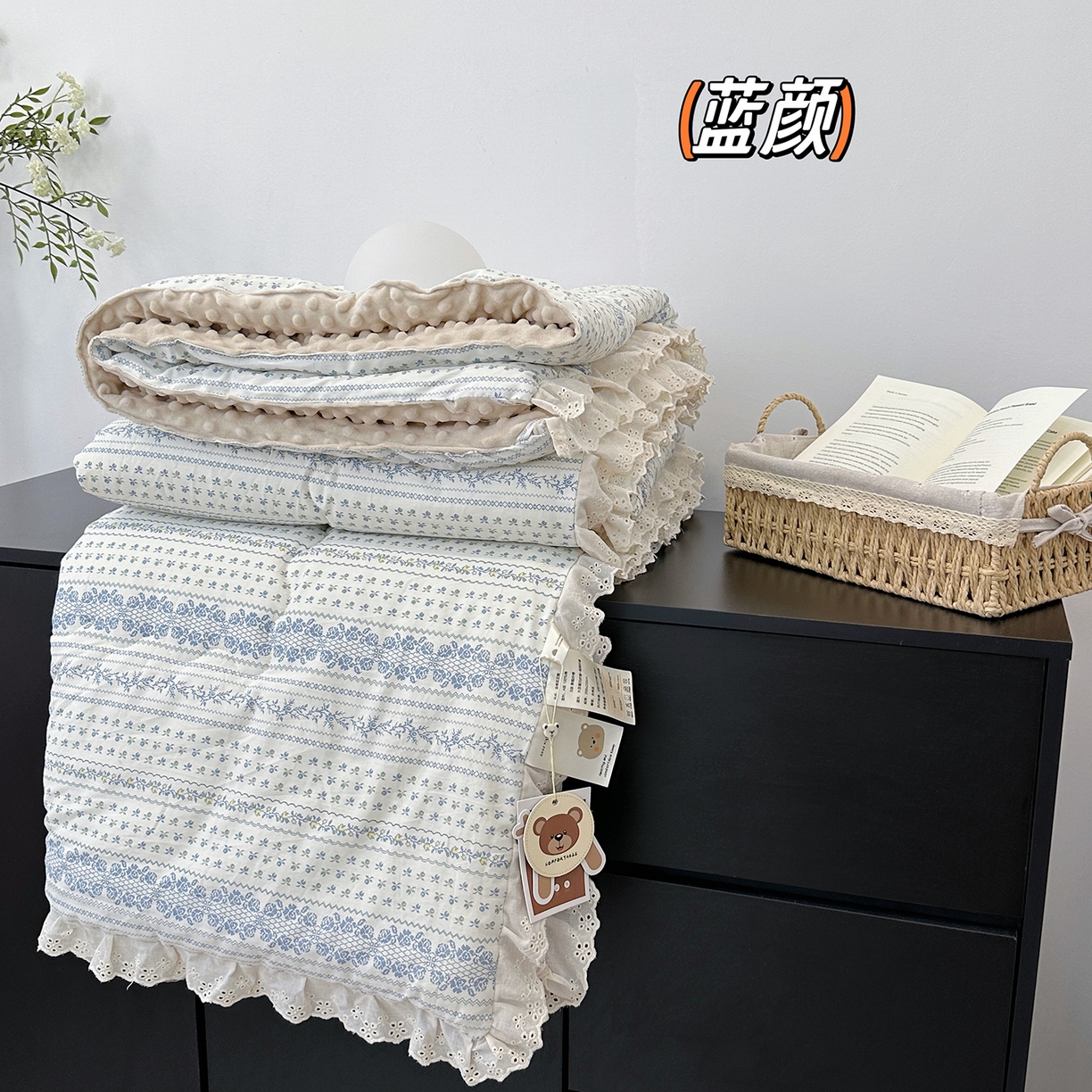 91家纺网 家纺一手货源 找家纺 佰织鑫家居 2025秋冬加厚纯棉全棉法式豆豆被被子被芯 蓝颜