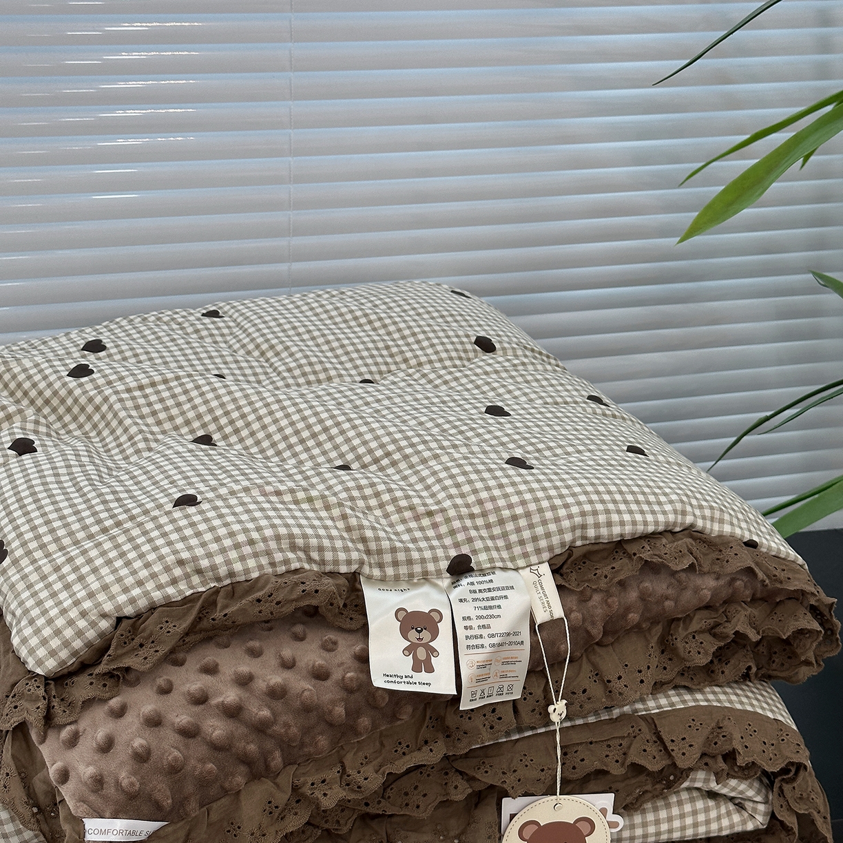 91家纺网 家纺一手货源 找家纺 佰织鑫家居 2025秋冬加厚纯棉全棉法式豆豆被被子被芯 甜心格