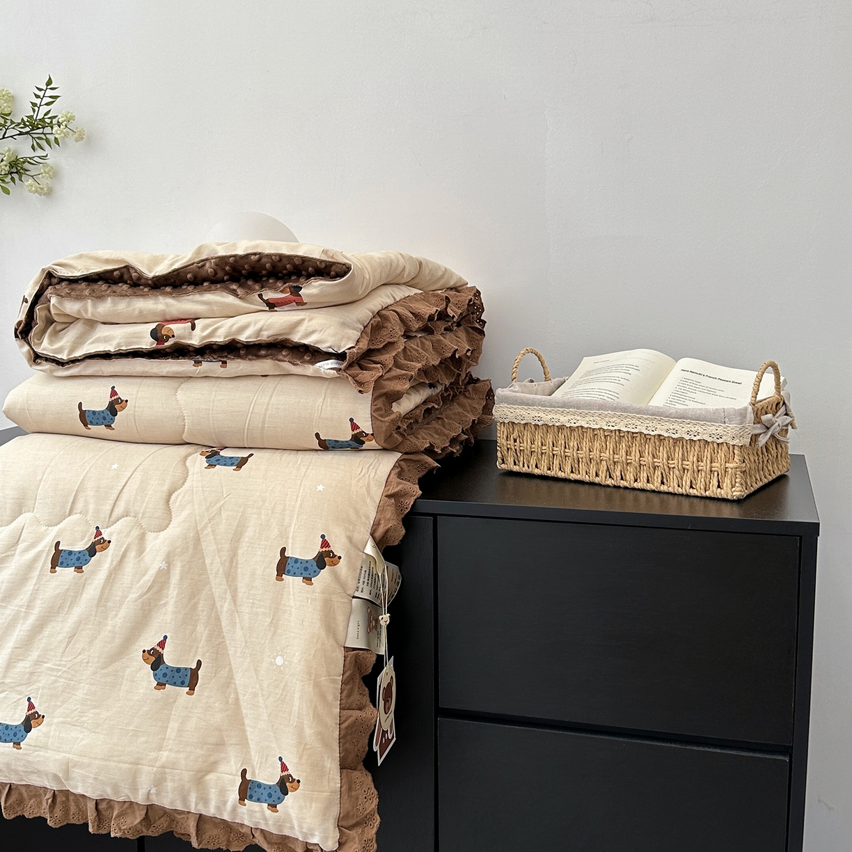 91家纺网 家纺一手货源 找家纺 佰织鑫家居 2025秋冬加厚纯棉全棉法式豆豆被被子被芯 小柴犬