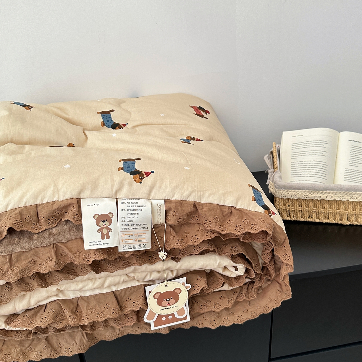 91家纺网 家纺一手货源 找家纺 佰织鑫家居 2025秋冬加厚纯棉全棉法式豆豆被被子被芯 小柴犬