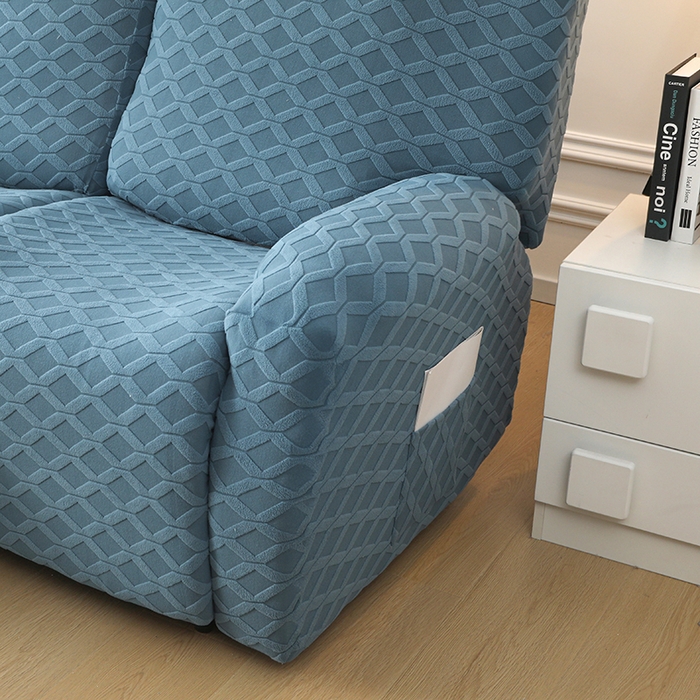 91家纺网 家纺一手货源 找家纺 千彤沙发垫 2025新款全包防尘芝华士沙发套-菱形格系列 水蓝