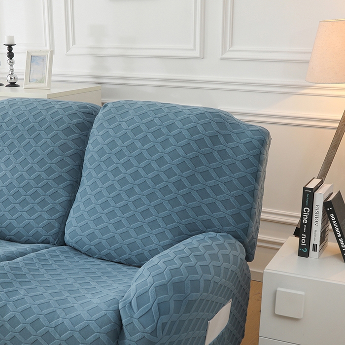 91家纺网 家纺一手货源 找家纺 千彤沙发垫 2025新款全包防尘芝华士沙发套-菱形格系列 水蓝